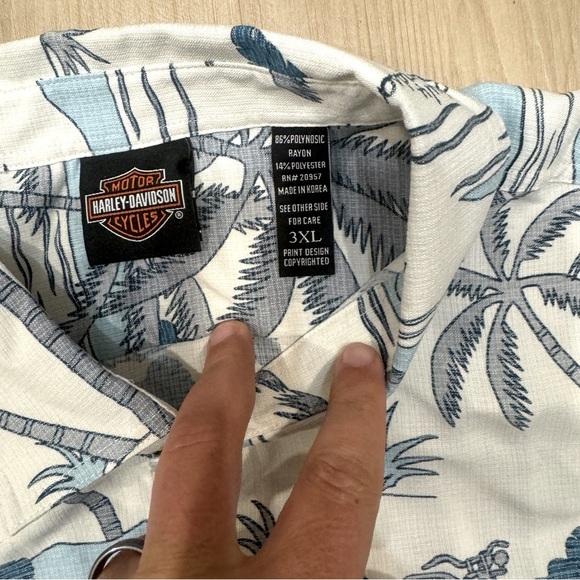 Men’s 3XL short sleeve button down Harley Davidson shirt with Hawaiian theme - Picture 4 of 7